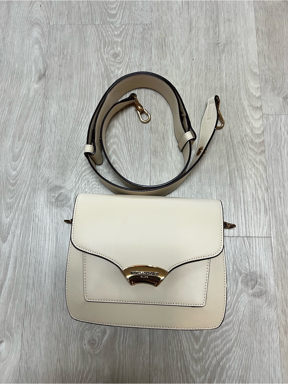 Karl Lagerfeld Paris Ivory Cream Crossbody Bag Gold Hardware NWOT